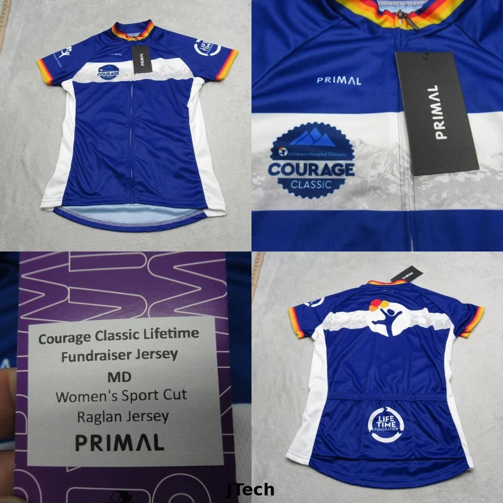 Primal Cycling‎ Jersey Womens Medium Blue Courage Classic Sport Cut Raglan NEW